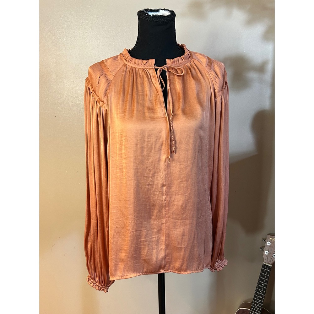 Philosophy Republic Clothing Rose Gold Satin Pleated Shoulder Blouse Medium